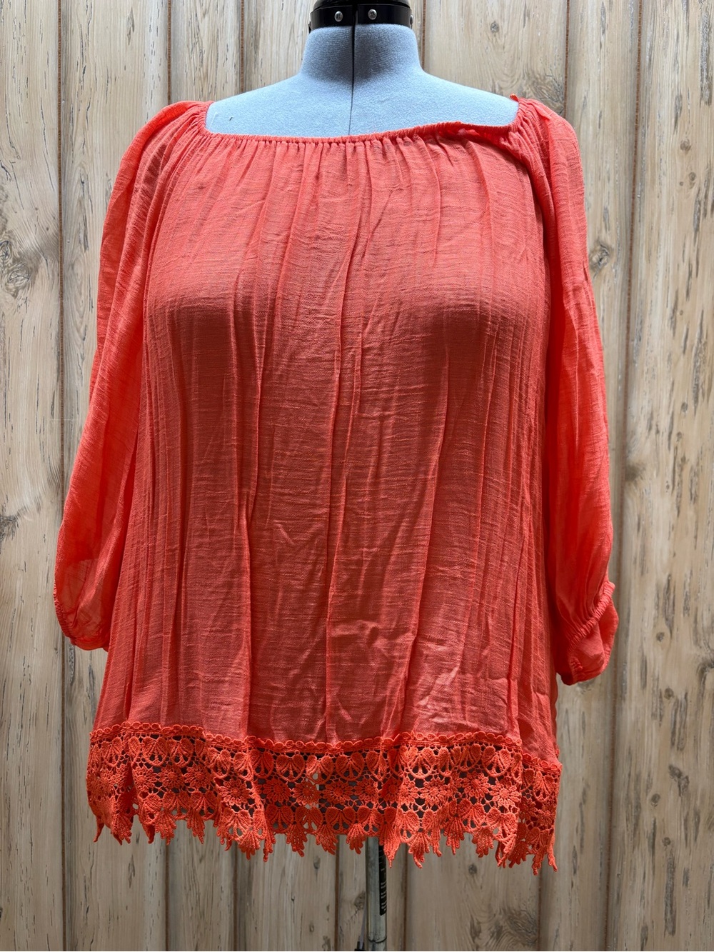 bobeau Coral Off-Shoulder Crochet Hem Tunic